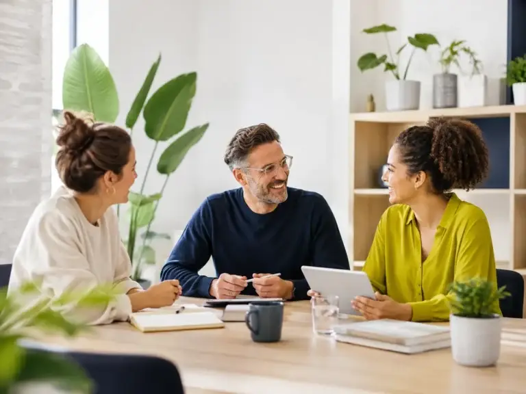 Team van Hip en Wijs in overleg over inspiratie, ondersteuning en content voor gezinnen.