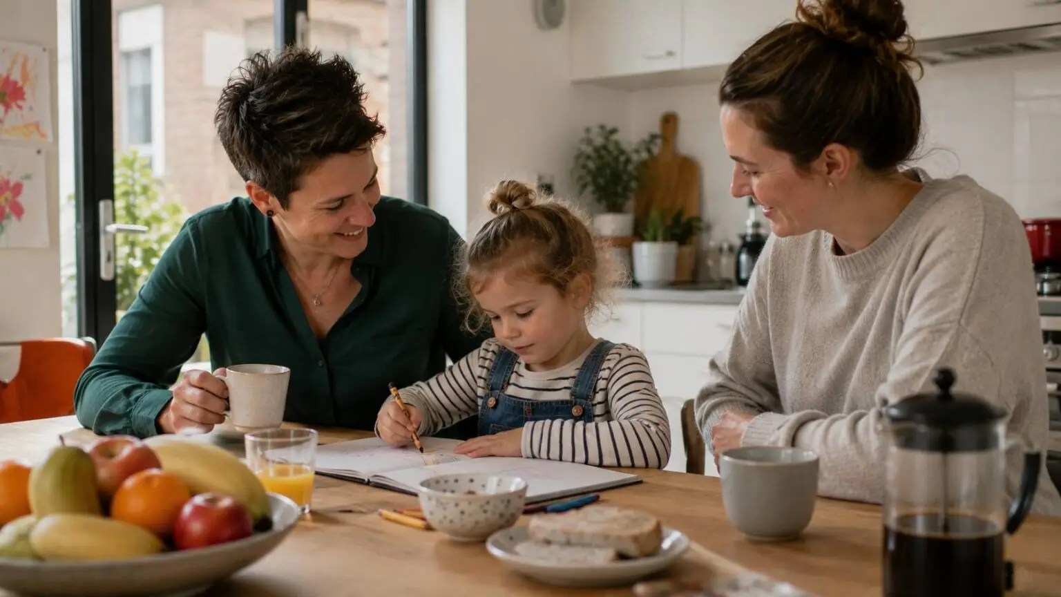 Twee moeders brengen thuis samen tijd door met hun jonge kind