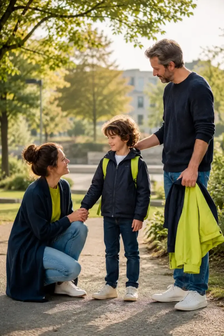 Ouders en kind delen een warm moment samen in het park